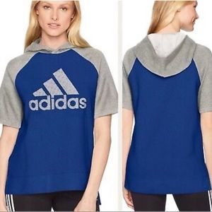 adidas Blue and Gray Short Sleeve Hoodie Sweatshirt